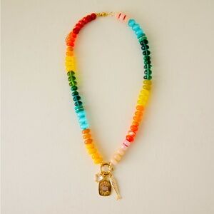 NWT Anthropologie Beaded Charm Cluster Necklace in Orange/ Multi